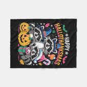 Happy Hallothanksmas Raccoon Halloween Merry Chris フリースブランケット (正面(横))