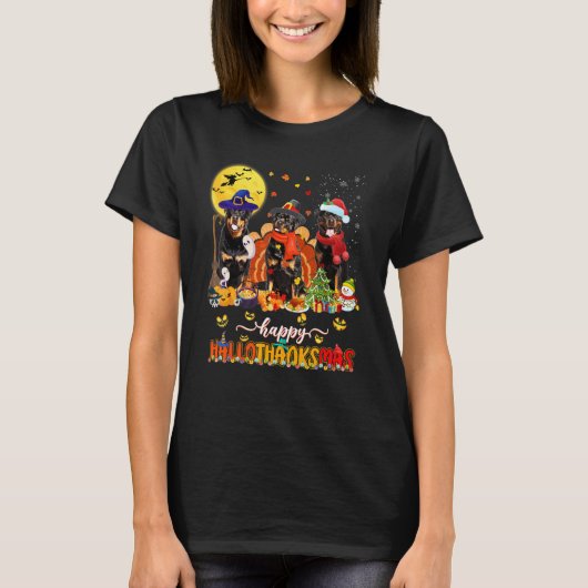 Happy Hallothanksmas Rottweiler Wizard Hat Turkey Tシャツ (正面)