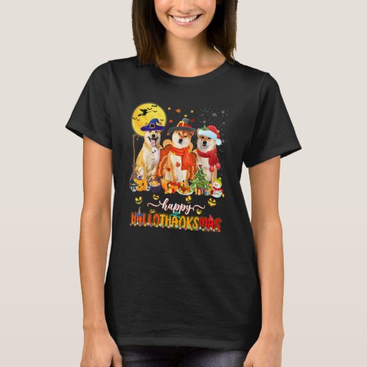 Happy Hallothanksmas Shiba Inu Wizard Hat Turkey S Tシャツ (正面)
