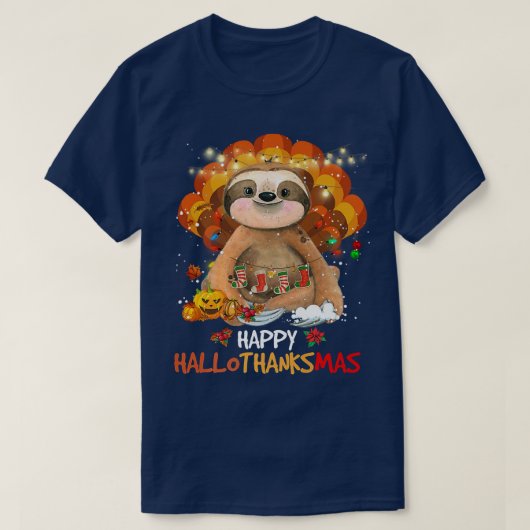 Happy Hallothanksmas Sloth Lover Halloween Thanksg Tシャツ (デザイン正面)