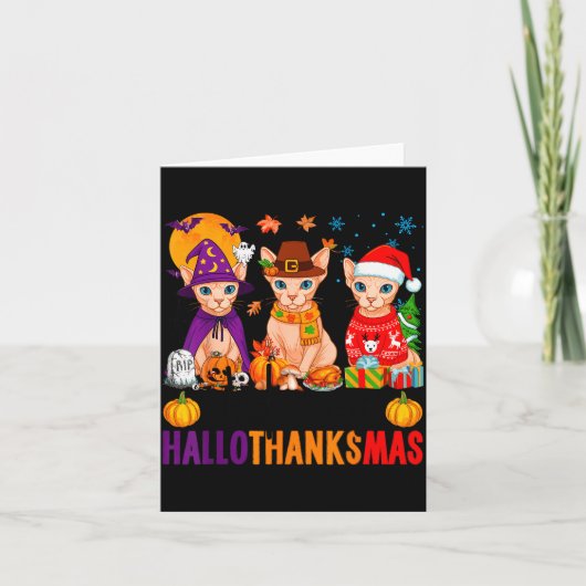 Happy Hallothanksmas Sphynx Cats Halloween Thanksg カード (正面)