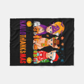 Happy Hallothanksmas Sphynx Cats Halloween Thanksg フリースブランケット (正面(横))