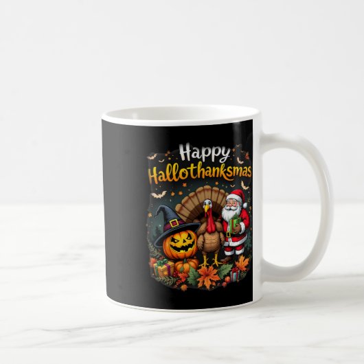 Happy Hallothanksmas Thanksgiving Halloween Merry  コーヒーマグカップ (右)