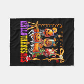 Happy Hallothanksmas Wine Gl Halloween Thanksgivin フリースブランケット (正面(横))