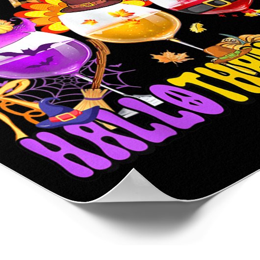 Happy Hallothanksmas Wine Gl Halloween Thanksgivin ポスター (角)