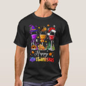 Happy Hallothanksmas Wine Glasses Witch Santa Hat  Tシャツ (正面)