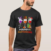 Happy Hallothanksmas Wine Glasses Witch Santa Hat Tシャツ (正面)
