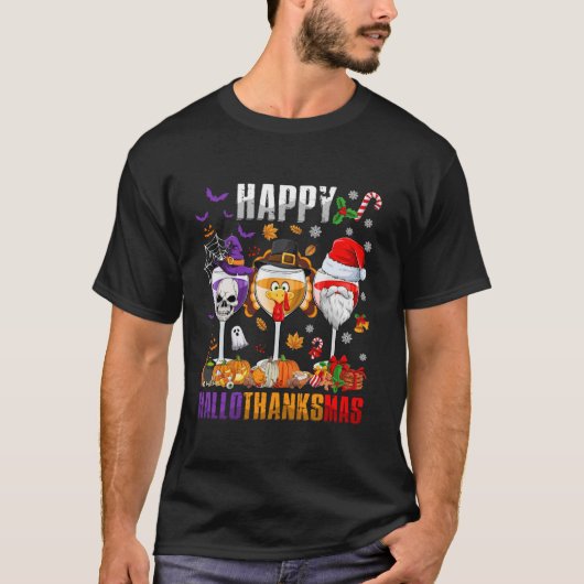 Happy Hallothanksmas Wine Halloween Thanksgiving C Tシャツ (正面)