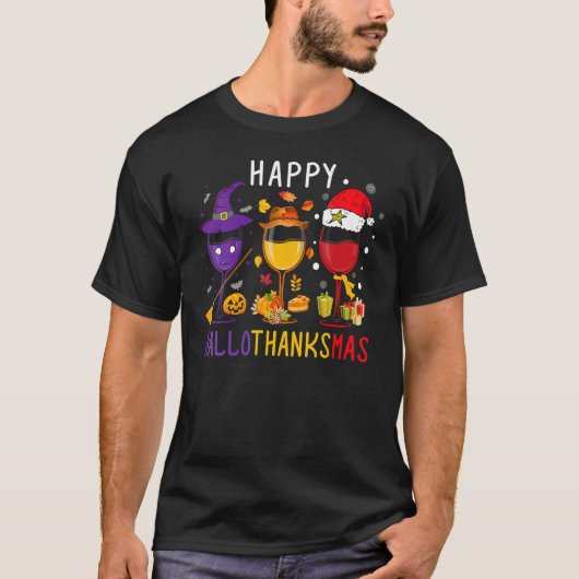 Happy Hallothanksmas Wine Halloween Thanksgiving C Tシャツ (正面)