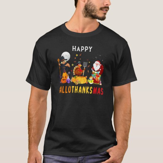 Happy HalloThanksMas Witch Turkey Santa Three Holi Tシャツ (正面)