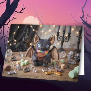 Happy Halloween かわいいぬいぐるみコウモリのイラスト入り カード