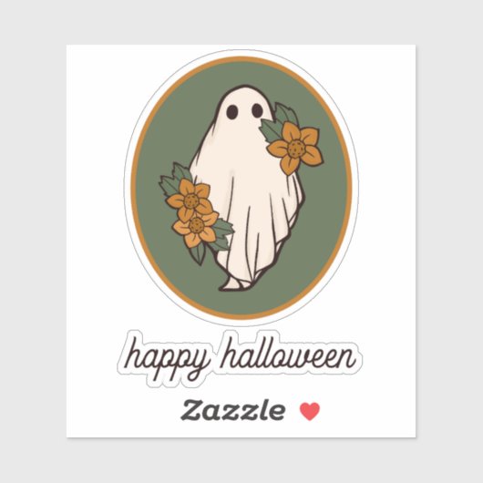 Happy Halloween Autumn Ghost With Flowers シール (シート)