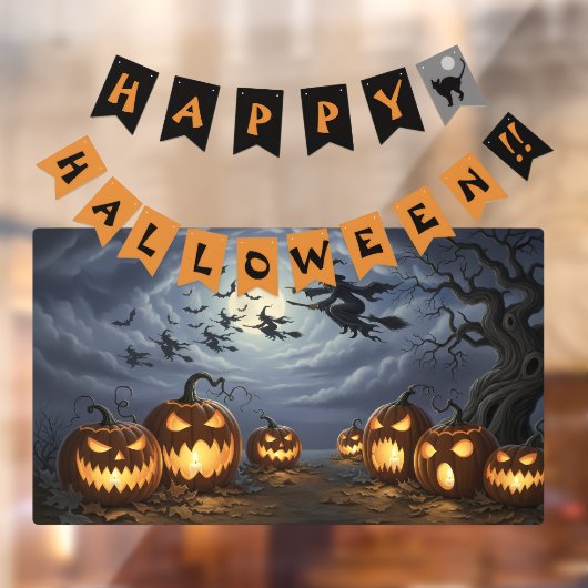 Happy Halloween Banner, Witches, Pumkins ウィンドウサイン (シート2)