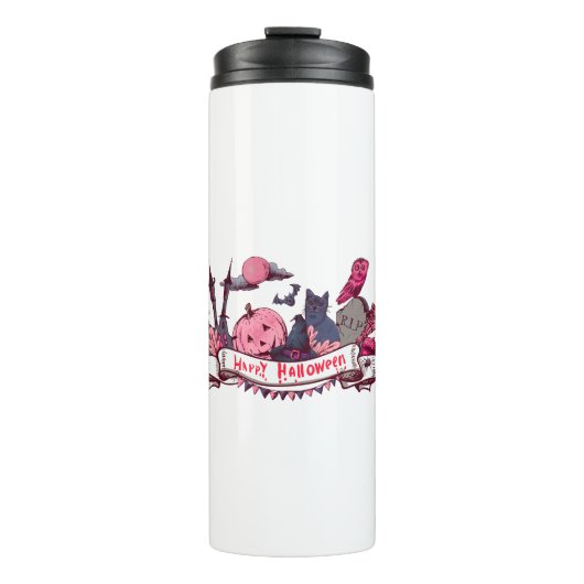 Happy Halloween Banner with Castle, Pumpkin, Black タンブラー (正面)