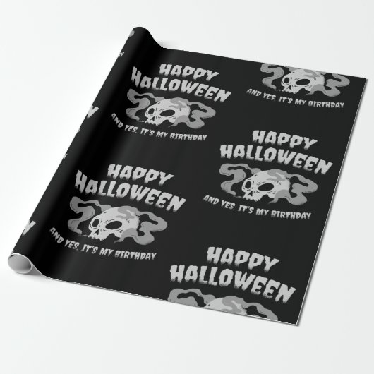happy halloween birthday skull goth ラッピングペーパー (アンロールド)
