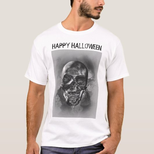 Happy Halloween. Black and white skull design Tシャツ (正面)
