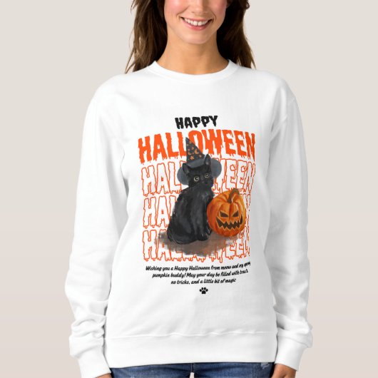 Happy Halloween Black Cat &Pumpkin Women's Hoodie  スウェットシャツ (正面)