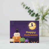 Happy Halloween Black Cat Pumpkins Witch Moon Post ポストカード (スタンド正面)