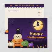 Happy Halloween Black Cat Pumpkins Witch Moon Post ポストカード (正面/裏面)