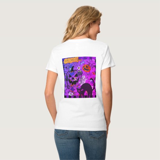 Happy Halloween , Black Cat, Tシャツ (裏面フル)