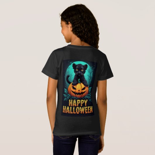 Happy Halloween Black Panther Kitten Tシャツ (裏面フル)