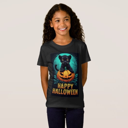 Happy Halloween Black Panther Kitten Tシャツ (正面フル)