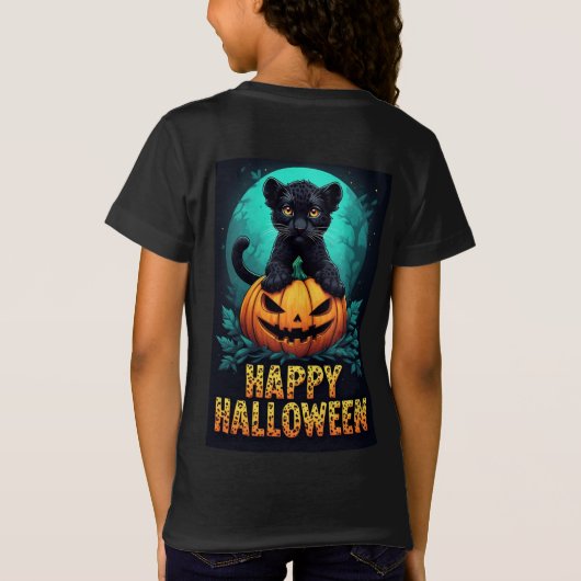 Happy Halloween Black Panther Kitten Tシャツ (裏面)