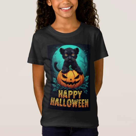 Happy Halloween Black Panther Kitten Tシャツ (正面)