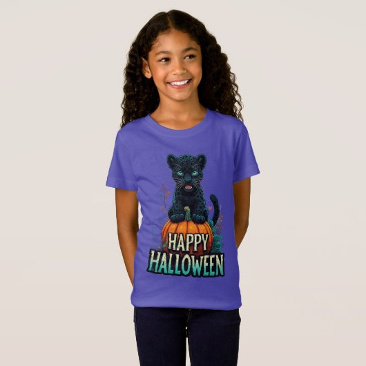 Happy Halloween Black Panther Kitten Tシャツ (正面フル)