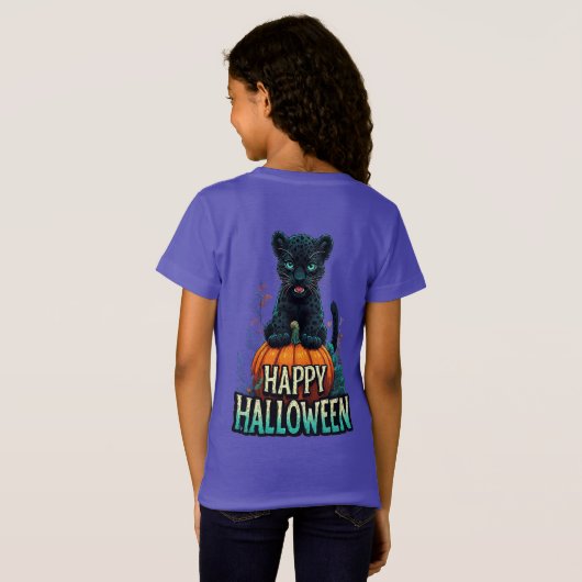 Happy Halloween Black Panther Kitten Tシャツ (裏面フル)