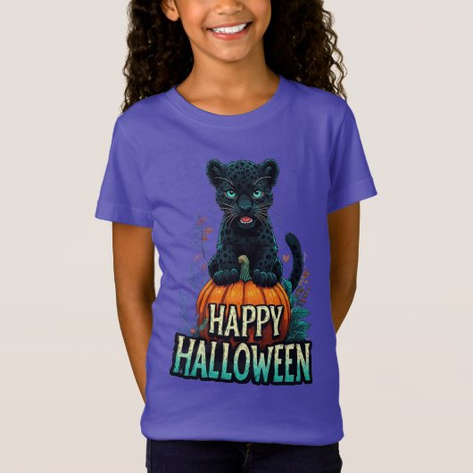 Happy Halloween Black Panther Kitten Tシャツ (正面)