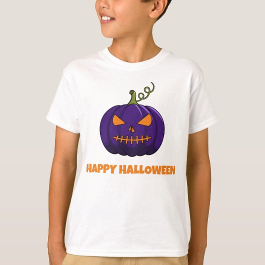 Happy Halloween Boys' T-Shirt With Purple Pumpkin Tシャツ (正面)