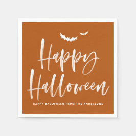 Happy Halloween Brush Lettering Burnt Orange スタンダードカクテルナプキン