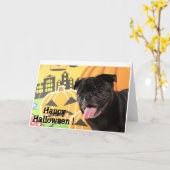 Happy Halloween Card Black Pug カード (黄色い花)