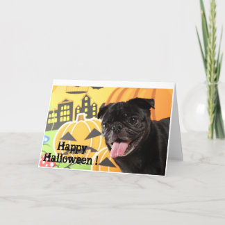 Happy Halloween Card Black Pug カード