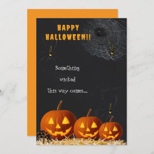 Happy Halloween Card | Spooky Pumpkin & Spiders 招待状 (正面/裏面)