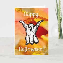 Happy Halloween Cartoon Ghost Doodle Greeting Card カード