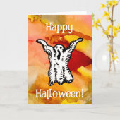 Happy Halloween Cartoon Ghost Doodle Greeting Card カード (黄色い花)