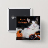 Happy Halloween Cat Calico Kitty with Pumpkin 缶バッジ (正面&裏面)