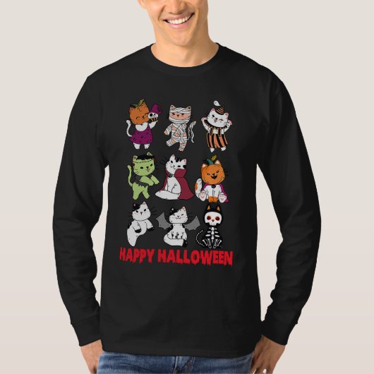 Happy Halloween Cat Characters Mummy Dracula Bat S Tシャツ (正面)