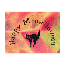 Happy Halloween Cat Meow Postcard