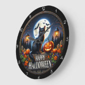 Happy Halloween Cat Pumpkin Full Moon ラージ壁時計 (傾斜)