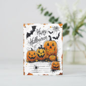 Happy Halloween Celebration Pumpkins Bats Spider シーズンポストカード (スタンド正面)