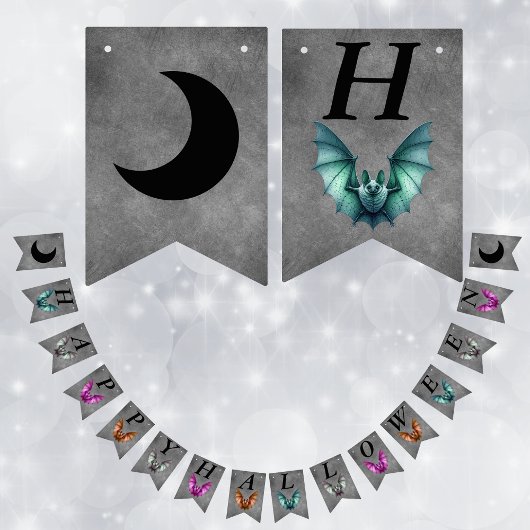 Happy Halloween Colourful Flying Bats Dark Grey バンティングフラッグ
