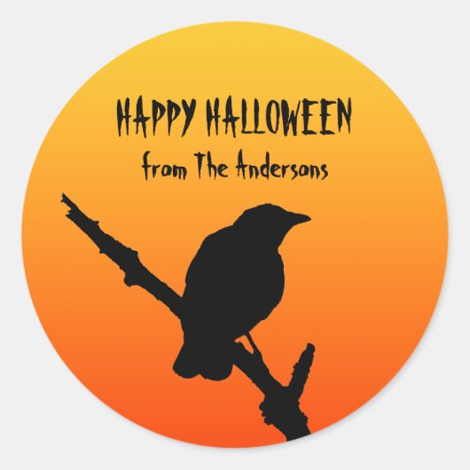 Happy Halloween Crow Sticker ラウンドシール (正面)