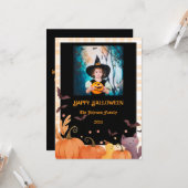 Happy Halloween Custom Photo Gingham Holiday Card カード (正面/裏面インサイチュ)
