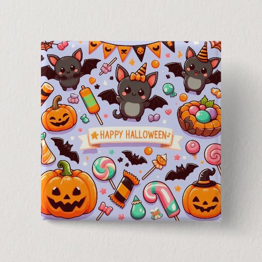 Happy halloween cute bats candy 缶バッジ (正面)