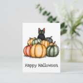 Happy Halloween Cute Black Cat Pumpkins ポストカード (スタンド正面)