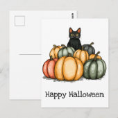 Happy Halloween Cute Black Cat Pumpkins ポストカード (正面/裏面)