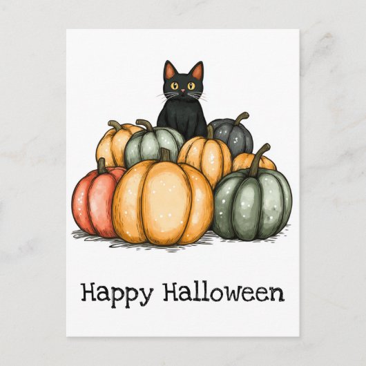 Happy Halloween Cute Black Cat Pumpkins ポストカード (正面)